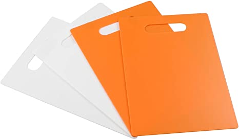 Ponpong 4-Packs Plastic Chopping Board for Kitchen, White and Light Orange