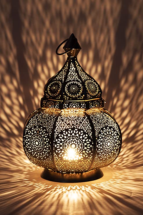 Moroccan Vintage Lantern Lights Lamp Ziva 30cm Silver Large | Oriental Garden Outdoor Hanging Lanterns for Candles as Decorations | Arabian Indoor Candle Tea Light Holders as Indian Party Home Decor