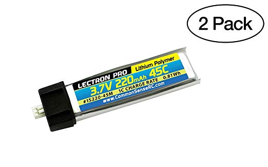(2 Pack) Lectron Pro 3.7V 220mAh 45C Lipo Battery with Micro Connector for Blade mCX, mCX2, mSR, mSR X, Nano QX, UMX AS3Xtra