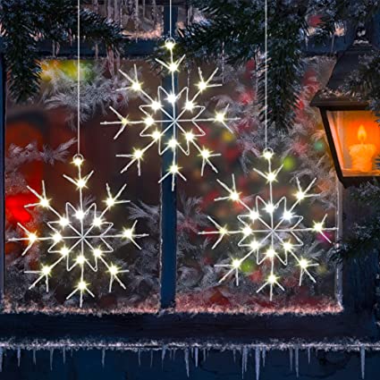 Waterfall Christmas String Lights with 335 LED Star Hanging Twinkle Fairy Curtain Lights for Party Wedding Patio Indoor Outdoor Decorative Water Flow Lights - Warm White (Snowflake-3pc)