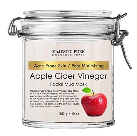 Apple Cider Vinegar Facial Mask by Majestic Pure - Face Mud Mask for Pore Minimizing and Acne Prone Skin - Promotes Younger Looking Skin - 10 oz