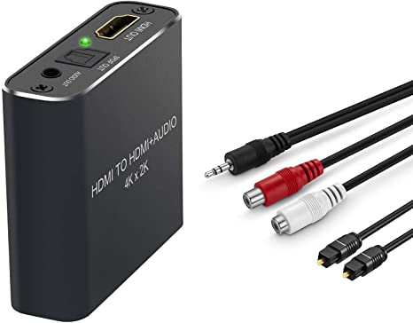 HDMI Audio Extractor 4K@30Hz HDMI to HDMI Audio Converter Support Analog 3.5mm and Digital Optical Output(Black)