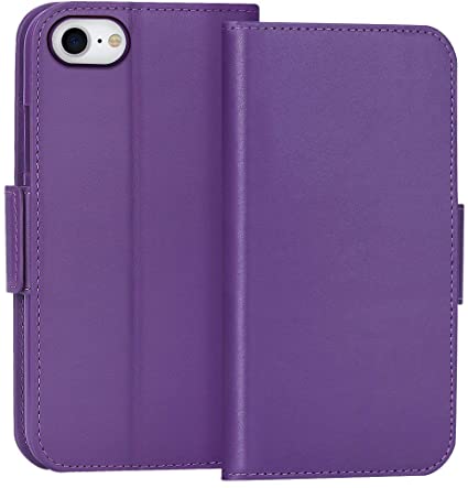 FYY Case for iPhone SE 2020, iPhone 7/8 4.7", Luxury [Cowhide Genuine Leather][RFID Blocking] Wallet Case Cover with [Kickstand Function] and[Card Slots] for iPhone SE 2020, iPhone 7/8 4.7" Purple