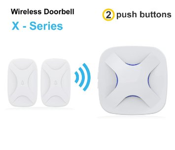 Best Wireless Doorbell Plusinno Physen Series 500 Ft Range with Waterproof Doorbell Push Buttons No Batteries Required for Receiver 52 Melodies Chimes and Bells Pushbutton White 2 Button 1 Chimes