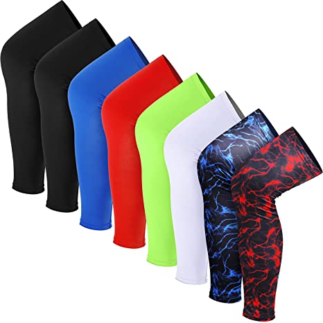 Sports Compression UV Long Leg Sleeves for Running Basketball Football Cycling and Other Sports for Men, Women, Youth (Multi Colors,8 Pieces)