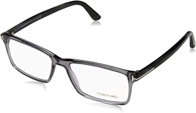 TOM FORD Men's TF 5408 Rectangular Eyeglasses 56mm, Transp. Grey, Grey Horn Effect Temples, Shiny Pall, 56/16/145