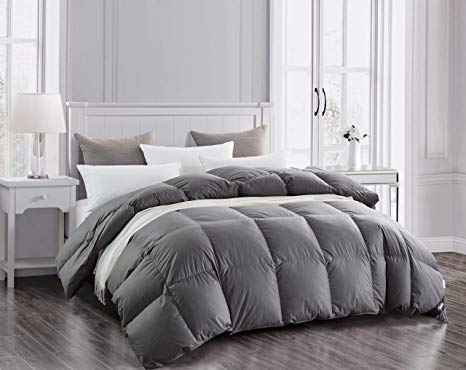 Topllen Luxurious Down Comforter King, 300TC 100% Cotton Downproof Hypoallergenic Fabric, 55oz Heavyweight Winter Comforters with Corner Tabs (Grey)