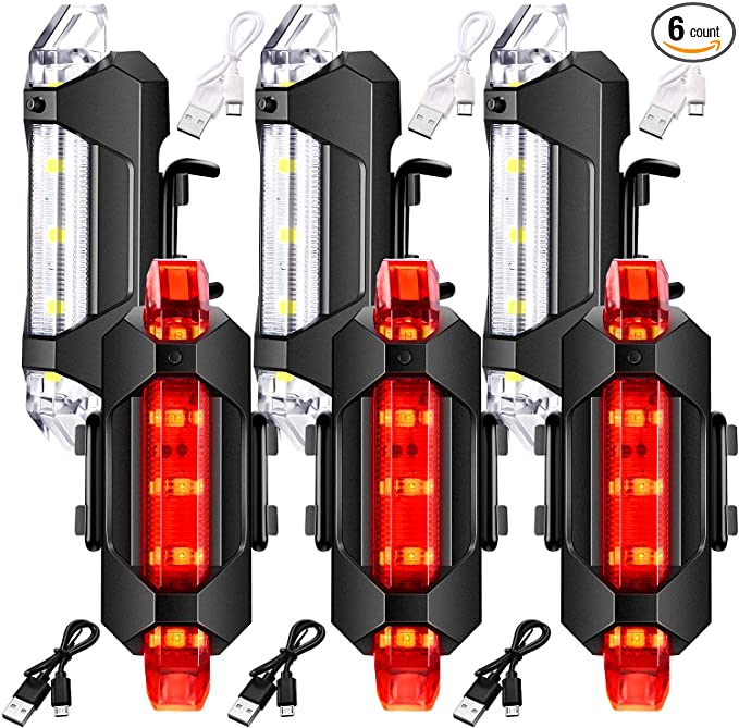 Mudder 6 Pieces Front and Rear Bicycle Light USB Rechargeable Bike Light Waterproof Cycling Headlight and Taillight Flashing Safety Bike Light for City Mountain Bike