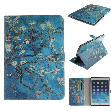 iPad Air 2 / iPad 6 Case Wallet,IVY [Kickstand Feature][Card Slot][Cash Pockets][Magnetic Buckle][Apricot Blossom Tree] Premium PU Leather Wallet Flip Case For Apple iPad Air2 2 / iPad 6 Tablet