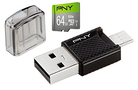 PNY 64GB microSD Card Elite 85MB/s, U1 with OTG Reader (P-OTGCR64GMSC3-GE)