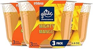 Glade Candle Mighty Mango, Fragrance Candle Infused with Essential Oils, Air Freshener Candle, 3-Wick Candle, 6.8 Oz, 3 Count