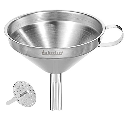 Lakatay 5-Inch Stainless Steel Funnel with Detachable Strainer Filter for Liquid, Dry Powder Ingredients