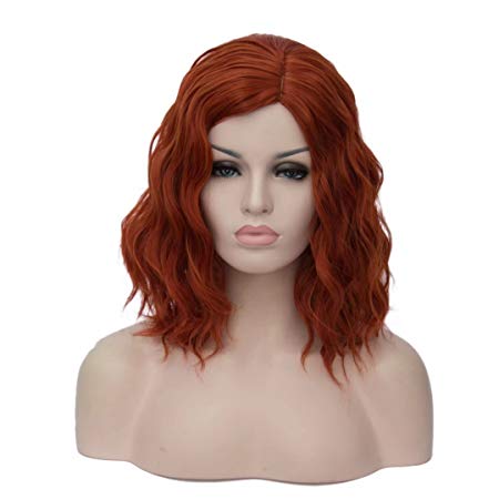14" Women Short Wavy Curly Wig Red Brown Bob Wig Cosplay Halloween Synthetic Wigs 22 Colors Available