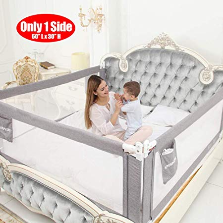 SURPCOS Bed Rails for Toddlers - 60“ 70” 80“ Extra Long Baby Bed Rail Guard for Kids Twin, Double, Full Size Queen & King Mattress (Gray) (1Side: 60''(L) X30''(H))