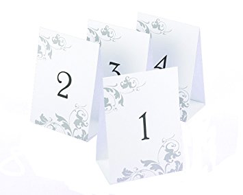 Hortense B. Hewitt Wedding Accessories Tent Style Table Numbers 1 Through 40, Black Ink on White with Gray Flourish