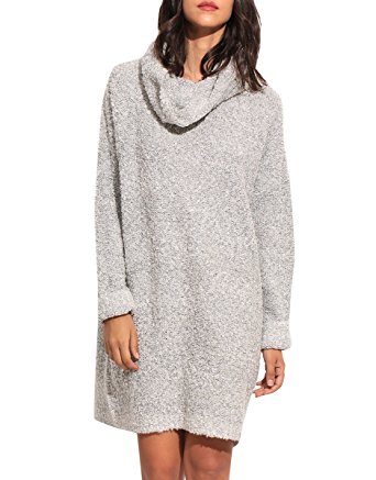 ROMWE Women's Loose Long Sleeve Turtleneck Pullover Sweater Dress