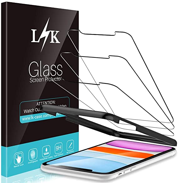 [3 Pack] L K Screen Protector for iPhone 11 and iPhone XR, 6.1-inch, Tempered-Glass [Easy Installation Tray] 9H Hardness, Case Friendly