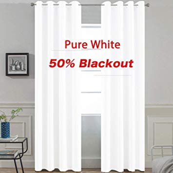 Yakamok Pure White Room Darkening Thermal Insulated Curtains, Light Blocking Blackout Drapes for Living Room, 2 tie Backs Included(52Wx84L, 2 Panels)