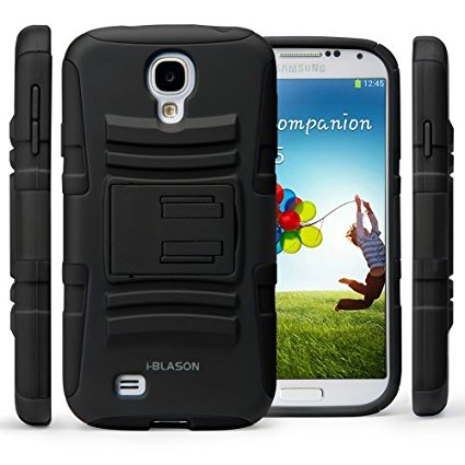 Galaxy S4 Case, i-Blason Prime Series Dual Layer Holster Case Kick Stand Compatible with Samsung Galaxy S4 SIV S IV i9500 with Locking Belt Swivel Clip for Samsung Galaxy S4 (Black)
