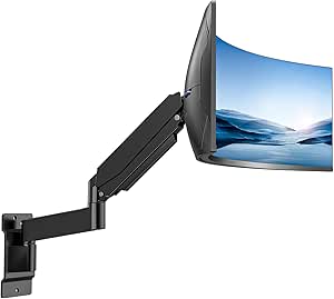 HUANUO Monitor Wall Mount for 49 inch Ultrawide Screens, Heavy Duty Monitor Arm with Premium Aluminum,Gas Spring Wall Mount Monitor Arm to Support Height, Tilt, Swivel, Rotate