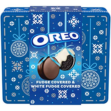 Oreo [Fudge &] White Fudge Covered Chocolate Sandwich Cookies Holiday Gift Tin, Original Flavor Crème (24 Cookies Total)