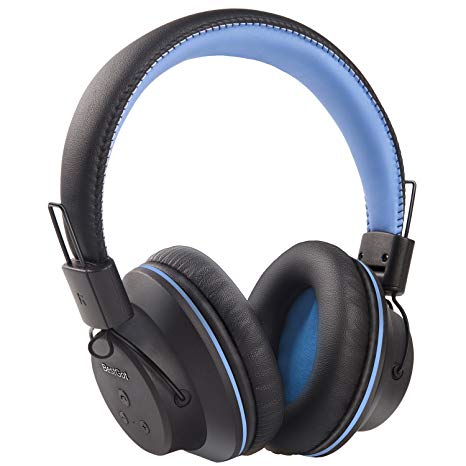 Headphones Bluetooth, BestGot S1 Wireless Headphones Over Ear, 50mm Stereo Driver Foldable headset for 20 Hours, Soft Memory-Protein Earmuffs, Built-in Mic for PC/iPhone/Tablets/TV (Black/Blue)