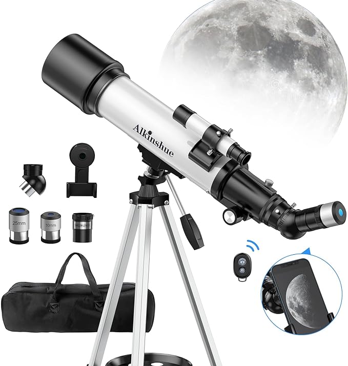 Telescope for Kids&Adults,70mm Aperture 600mm Refractor Telescope for Kids & Beginners,Mult-Coated High Powered Refracting Telescope with Tripod &Wireless Control & Carrying Bag