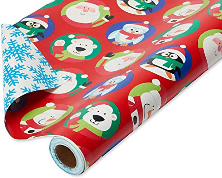 American Greetings Christmas Wrapping Paper Reversible Jumbo Roll, Santa and Snowflakes (1 Pack, 175 sq. ft.)