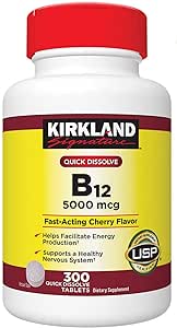 Quick Dissolve Vitamin B12 5000 mcg Dietary Supplement 300 Tablets-Supports Healthy Nervous System(Pack of 1)