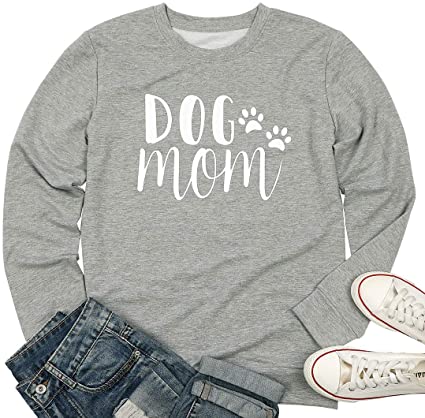 EGELEXY Dog Mom Pullover Sweatshirt Women Funny Dog Paw Graphic Dog Lover Long Sleeve Round Neck Dog Mama Shirt