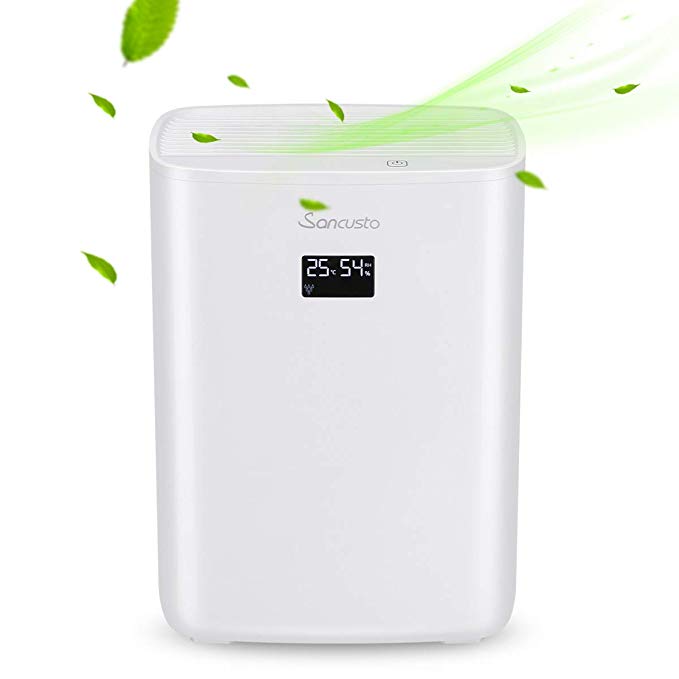 Sancusto Dehumidifier for Home, 2.5L Capacity Compact Electric Air Dehumidifier Auto-off Silent Operation, UV Light for Mould Moisture for 22㎡ Small Rooms Bathroom Bedroom Office Wardrobe, 500mL/D