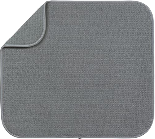 S&T INC. Absorbent, Reversible Microfiber Dish Drying Mat for Kitchen, 16 Inch x 18 Inch, Gray