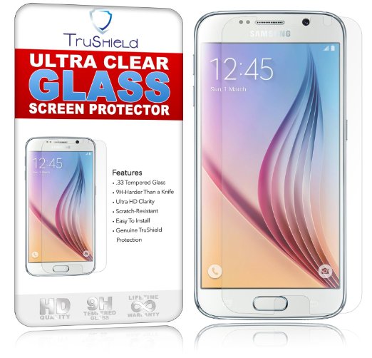 [2-PACK] Samsung Galaxy S6 Screen Protector - Tempered Glass - Package Include Microfiber Cleaning Wipe and 2 x Tempered Glass Screen Protectors - by TruShield