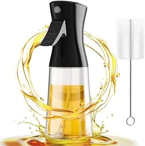 Oil Sprayer for Cooking, 180ml Glass Olive Oil Sprayer Mister, Olive Oil Dispenser Bottle with Brush, Kitchen Gadgets Accessories (Dark Black)