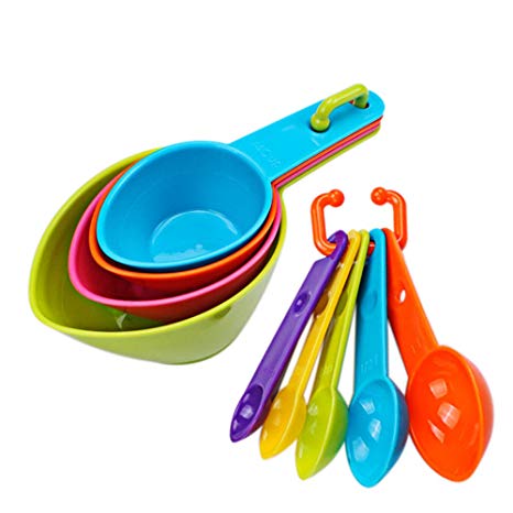 Zafina-UP Set of 9 Pet Food Measuring Cups and Measuring Spoons Collapsible Plastic Food-Grade Spoons for Puppy Dogs Cats Birds Pet Foods