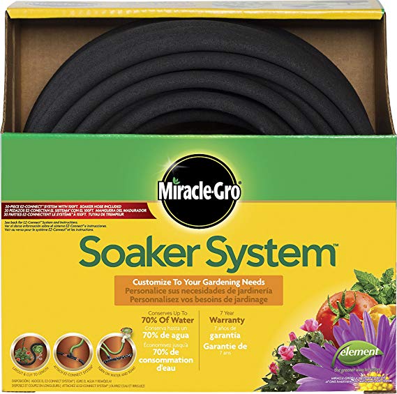 Miracle Gro MGSPA38100FM Premium Bulk Soaker Hose Kit with EZ Connect Fittings, 3/8-Inch by 100-Feet