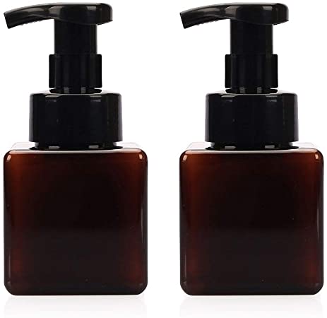 Viewnub 250ML Foaming Hand Soap Dispenser Foaming Pump Bottle with Plastic Tops Square,Pack of 2,Brown