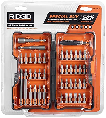 NEW RIDGID 43 pc DRIVING BIT KIT SET PLUS HARD CASE - AC10D43