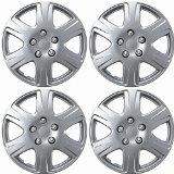 OxGord Hubcaps for Toyota Corolla 2005-2008 Set of 4 Pack 15 Inch Silver Auto Wheel Covers OEM Genuine Factory Aftermarket Replacement ABS Plastic - Easy Snap On - Includes 5 Lug Nut Center Caps
