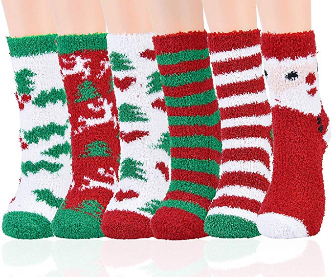 Aniwon Christmas Fuzzy Socks,6 Pairs Christmas Holiday Socks Soft Cozy Socks Warm Slipper Winter Socks for Women