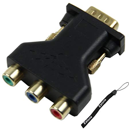 Estone New 15 Pin VGA Male to 3 RCA Female M/F Adapter Connecter Converter Black