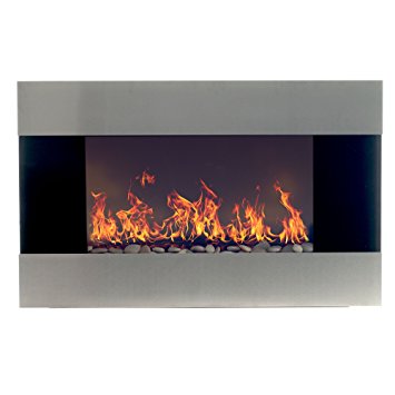 Stainless Steel Electric Fireplace With Wall Mount and Remote, 36 Inch By Northwest