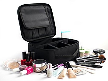 Travel Makeup Bag – Portable Waterproof Toiletry Make Up Bag / Travel Case For Cosmetic / Makeup Train Case With Hard Cover / Size 9.8" (Black) By Best Com