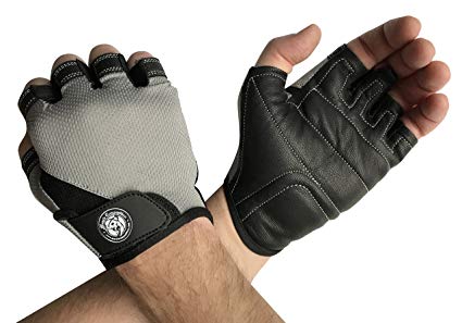 Muscle Composition Pro Grip Leather Gym Gloves for Weightlifting and Crossfit Black/Gray or All Black