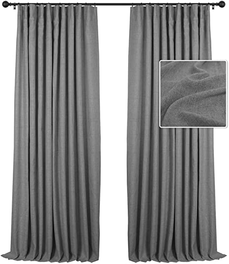 INOVADAY 100% Blackout Curtains 84 Inch Length 2 Panels Set Linen Blackout Curtains Textured Thermal Insulated Black Out Curtain Drapes for Bedroom Living Room - Dark Grey, W50 x L84