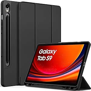 EasyAcc Custodia Cover Compatibile con Samsung Galaxy Tab S9 FE/S9 2023 11 Pollici con Cover Leggero Supporto in Pelle PU Case,SM-X710 (Wi-Fi)/SM-X716B (5G Global)/SM-X718U,Nero