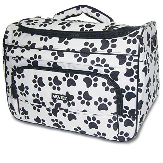 Wahl Professional Animal Travel Tote Bag with Zipper, Black and White Paw Print Design (#97764-001)