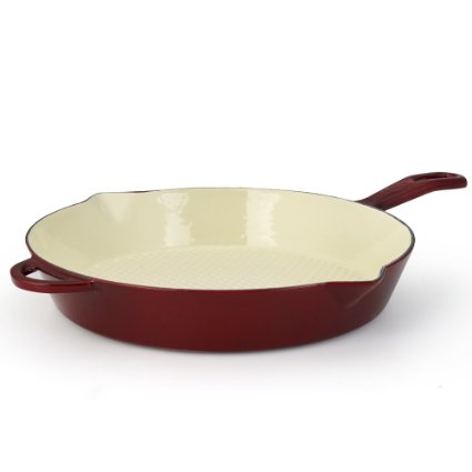 Essenso Grenoble Cast Iron Skillet with Four-Layer Enamel and Ceramic Coated Interior, Burgundy, 12 Inch