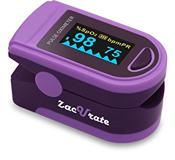 Zacurate Pro Series 500D Deluxe Fingertip Pulse Oximeter Blood Oxygen Saturation Monitor with silicon cover, batteries and lanyard, Royal Purple