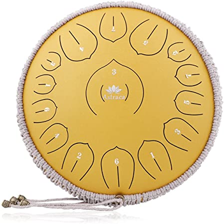Astraea, Steel Tongue Drum 15 Notes 14 Inches Percussion Instrument Handpan Drum,Tongue Drum for Adults and Teens with Bag, Music Book, Mallets, Finger Picks (Gold)